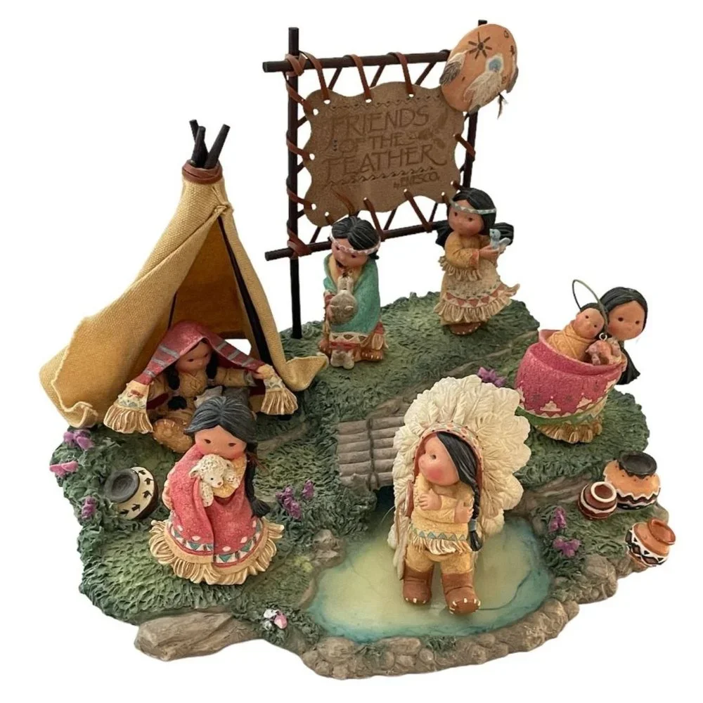 Vintage Enesco Friends of the Feather Figurines Karen Hahn Teepee Base Scenery